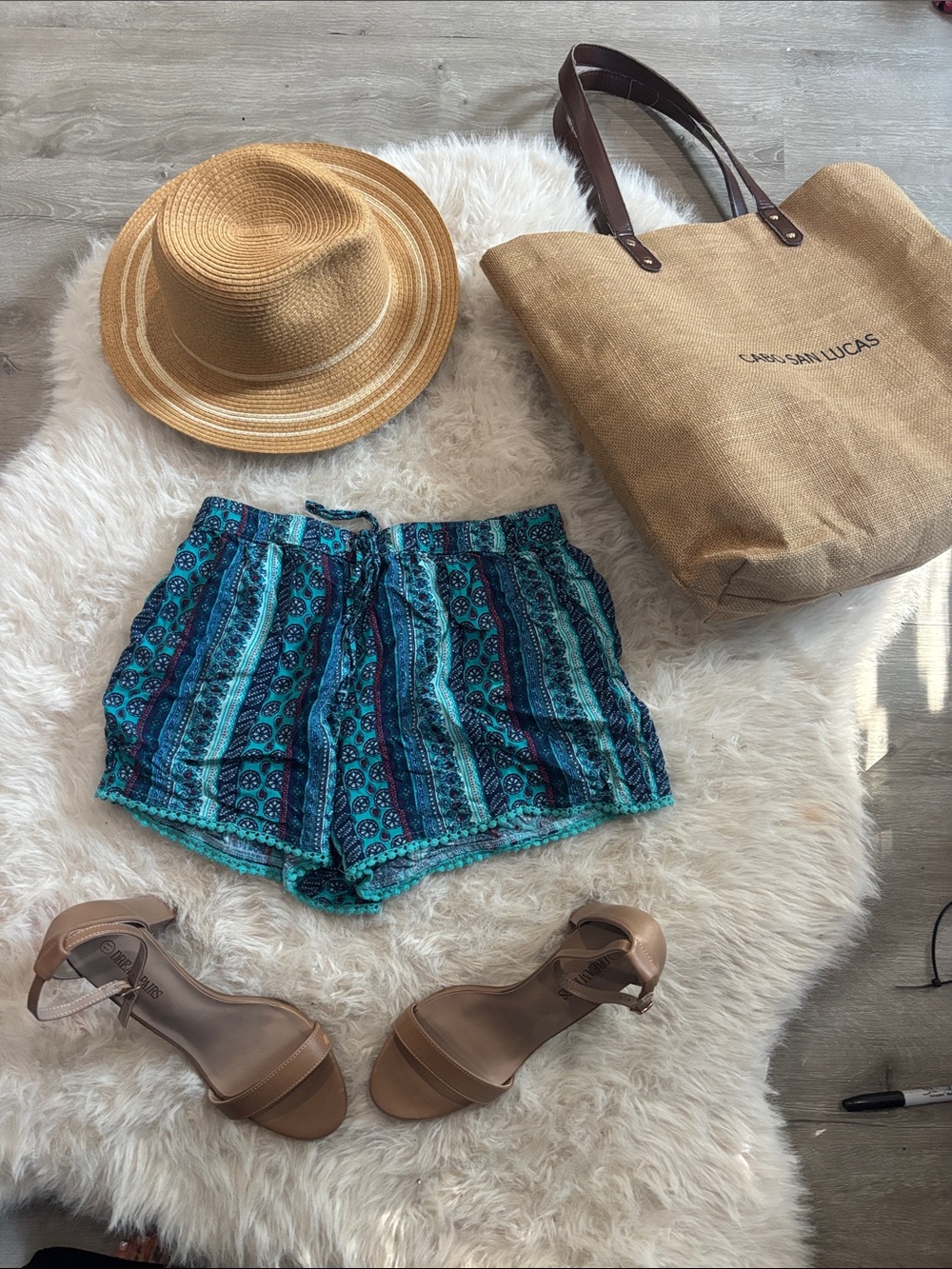 Hollister Teal & Navy Patterned Women's Shorts